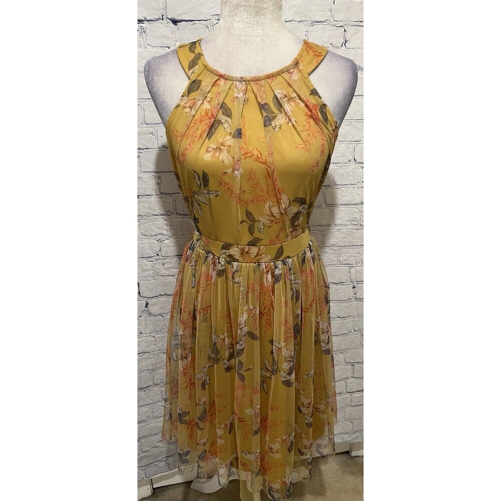 NWT Candalite Floral Yellow Polyester Spring Summer Dress Petite Medium